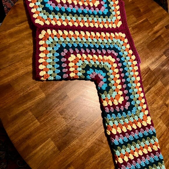 Cardigan Sweater Multicolor Handmade Crochet with 2 Buttons Large - Picture 4 of 9